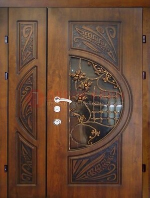 Металлическая дверь с виноритом и резной панелью внутри ДВТ-70 в Щелково