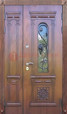 Железная коричневая филенчатая дверь с виноритом и МДФ ДВТ-85 в Щелково