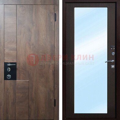Коричневая металлическая дверь c МДФ с зеркалом ДЗ-106 в Щелково