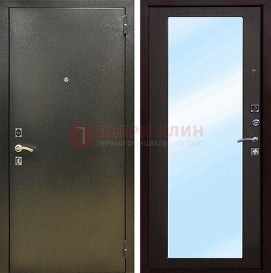 Входная темно-серая дверь c порошковым покрытием и МДФ с зеркалом ДЗ-114 в Щелково