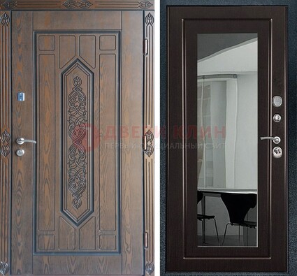 Уличная коричневая дверь c виноритом и МДФ Венге с зеркалом ДЗ-116 в Щелково