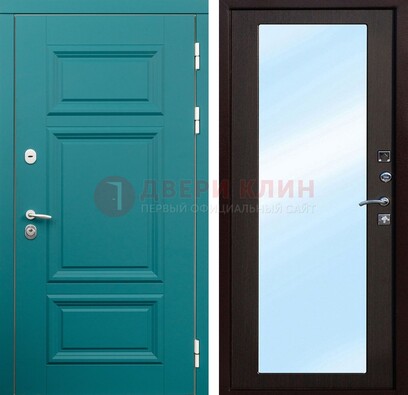 Зеленая входная дверь терморазрыв c виноритом и МДФ с зеркалом ДЗ-122 в Щелково