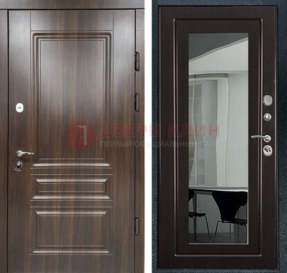 Железная коричневая дверь с МДФ Венге c зеркалом ДЗ-124 в Щелково