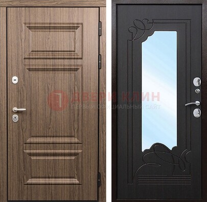 Входная коричневая дверь с зеркалом МДФ Венге ДЗ-127 в Щелково