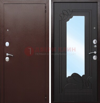 Коричневая стальная дверь с зеркалом ДЗ-18 в Щелково
