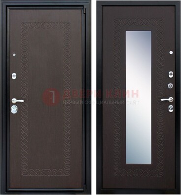 Темная стальная дверь с зеркалом ДЗ-20 в Щелково