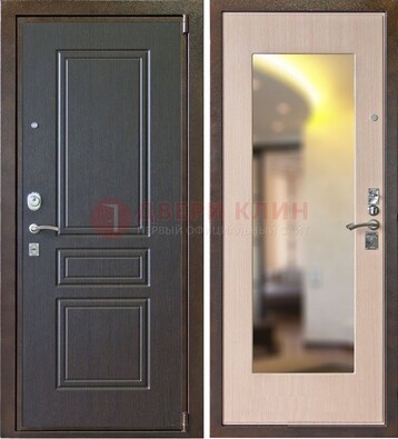 Коричневая стальная дверь с зеркалом МДФ внутри ДЗ-27 в Щелково