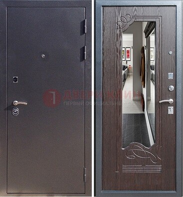 Черная входная дверь с зеркалом МДФ внутри ДЗ-29 в Щелково