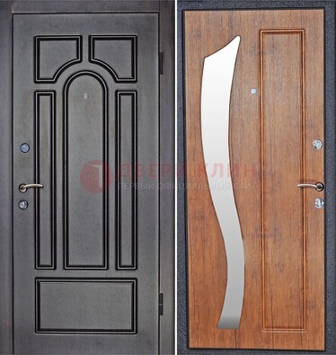 Темная железная дверь с зеркалом ДЗ-35 в Щелково