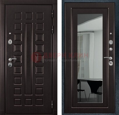 Темная металлическая дверь с зеркалом МДФ внутри ДЗ-4 в Щелково