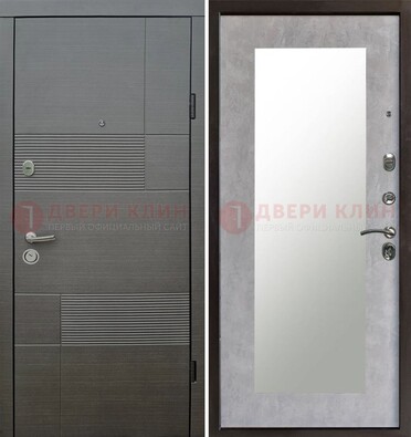 Серая входная дверь с МДФ панелью и зеркалом внутри ДЗ-51 в Щелково