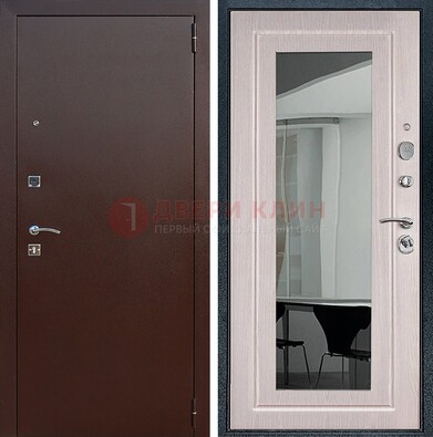 Входная дверь с порошковым напылением Медный антик/Белый дуб с зеркалом ДЗ-63 в Щелково