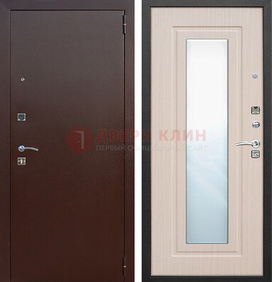 Входная дверь с порошковым покрытием филенчатой МДФ и зеркалом ДЗ-65 в Щелково