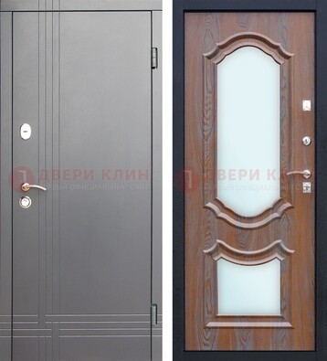 Серая входная дверь со светлой МДФ и зеркалами внутри ДЗ-77 в Щелково