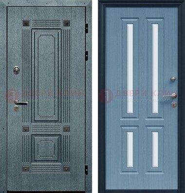 Голубая филенчатая дверь с МДФ и зеркальными вставками внутри ДЗ-80 в Щелково