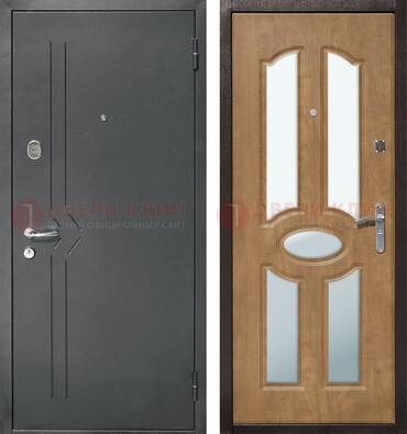 Железная серая дверь с порошковым напылением и МДФ с зеркалом ДЗ-90 в Щелково