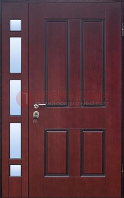 Красная входная полуторная дверь со стеклом ПЛ-10 в Щелково